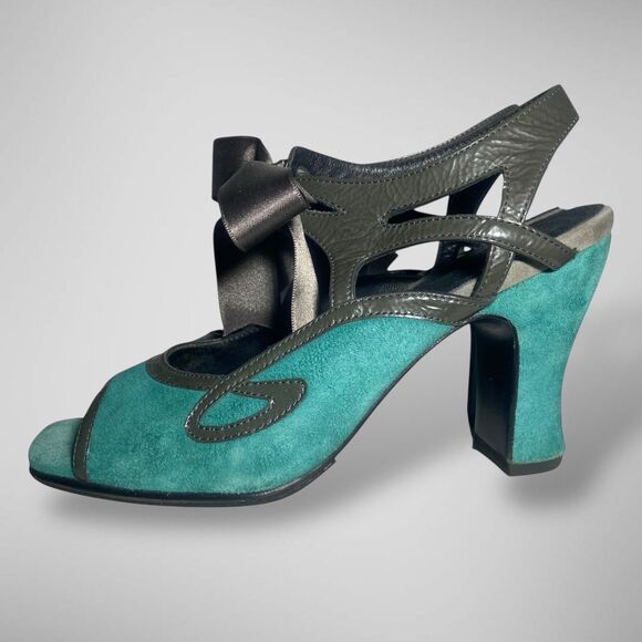 JOHN FLUEVOG Miracles Fatima Open toe Pump Heels Shoes Women Sz 7 Turquoise Grey - Picture 3 of 11